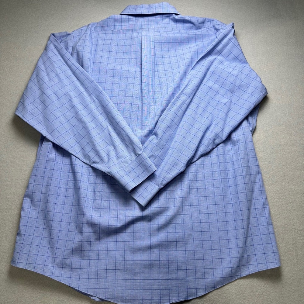 Brooks Brothers Button Down Shirt Mens 17.5-35 Blue Grid Traditional Non-Iron - Picture 3 of 8
